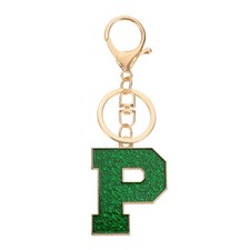 Initial Letter Keychain, A-Z Alphabet Keyring Letter P Metal Key Chain, Green