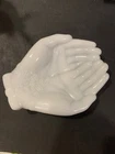 VINTAGE MILK GLASS OPEN HANDS CANDY DISH SOP DISH TRINKETS 5x7”
