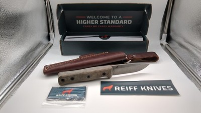 Reiff F4, 3V Saber, Acid Stonewash, Green Canvas Micarta, Leather Sheath NEW