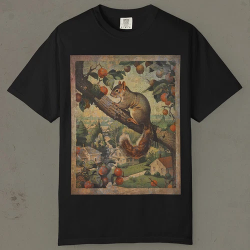 SQUIRREL Fruit Tree T-Shirt, Pet Rodent Orange Snack Tee, Vintage Squirrel Shirt - product listing photo