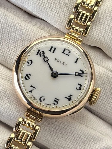 (9K/9ct Gold) Vintage Rolex Lady Art Deco Cocktail Watch 26mm Antique Bracelet