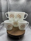 Vintage Pyrex Milk Glass Coffee Cups Brown Flowers Floral Summer Set Of 5
