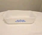 VTG Anchor Hocking White Milk Glass 9x5 Blue Cornflower 1 Qt Bread Loaf Pan