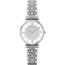 GENUINE EMPORIO ARMANI GIANNI AR1925 SILVER CRYSTALS WHITE DIAL WOMENS WATCH NEW