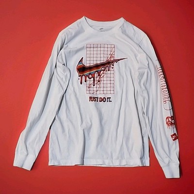NIKE Heatwave Drip Logo Long Sleeve Shirt Size Medium White Red Air Max R2