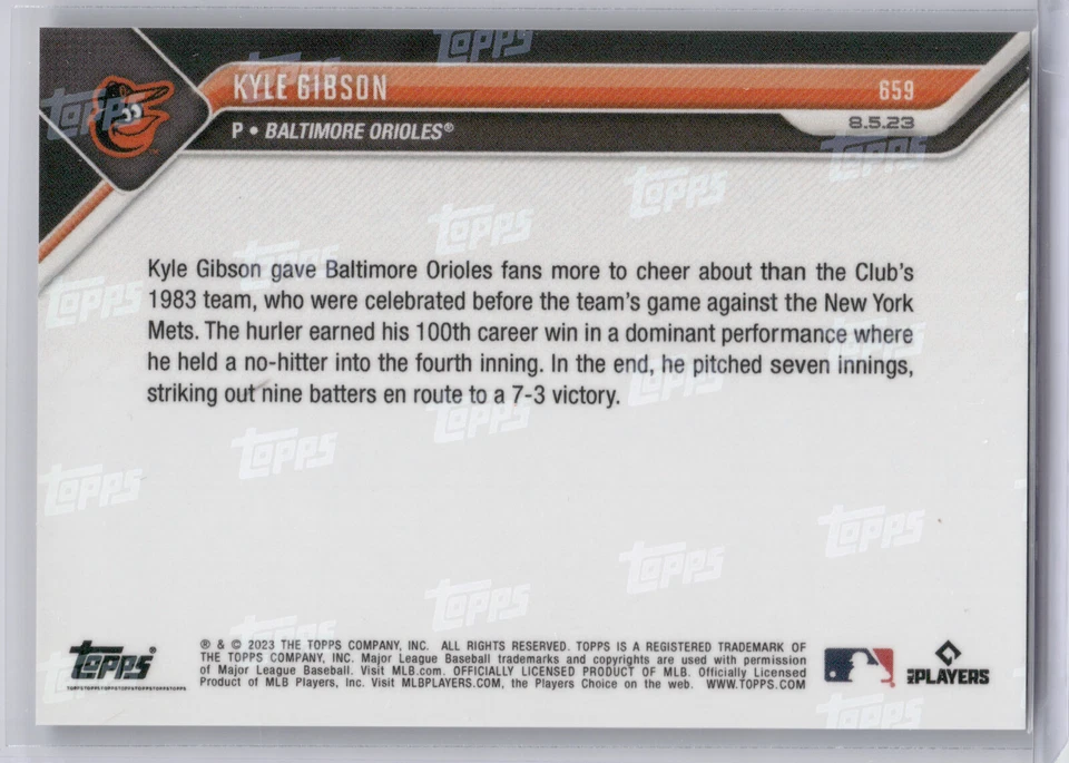 🟦 KYLE GIBSON 100th Career Win AZUL 42/49 Baltimore Orioles 2023 Topps Now #659 Foto 2 de 2