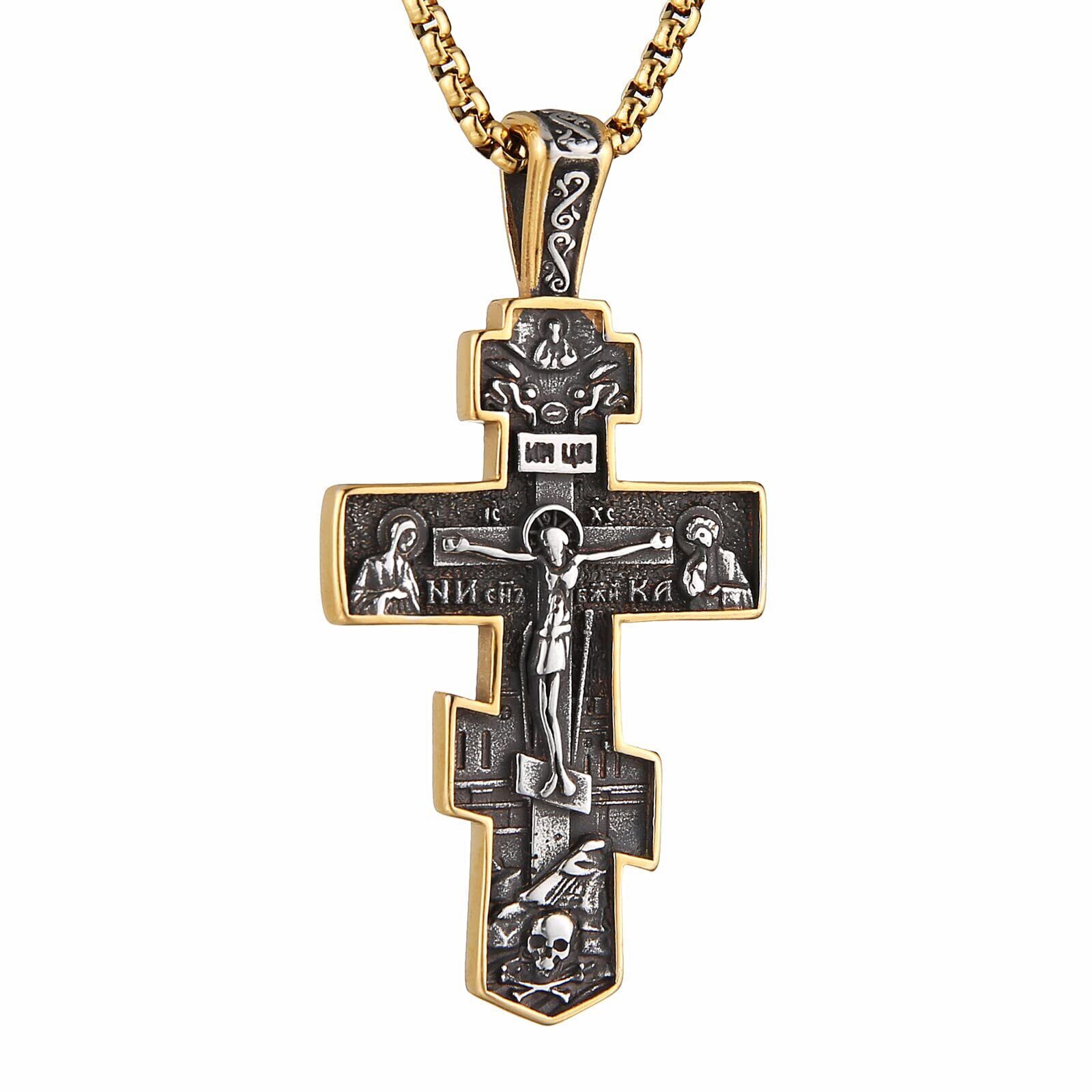 Men Women Cross Necklace Retro Jesus Crucifix Byzantine Christian Pendant Gifts