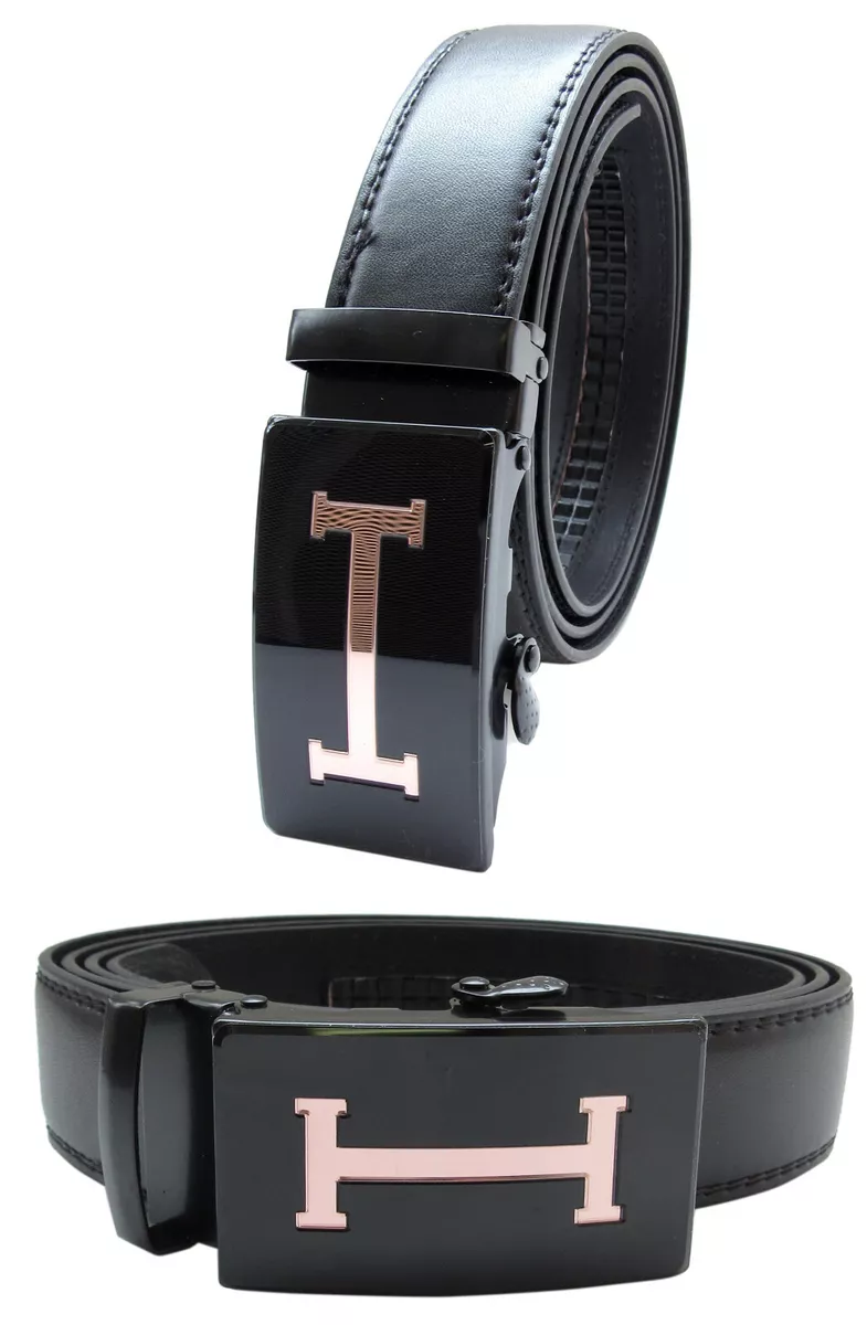 Automatic Ratchet Click Lock Black Leather Belt Italian Design