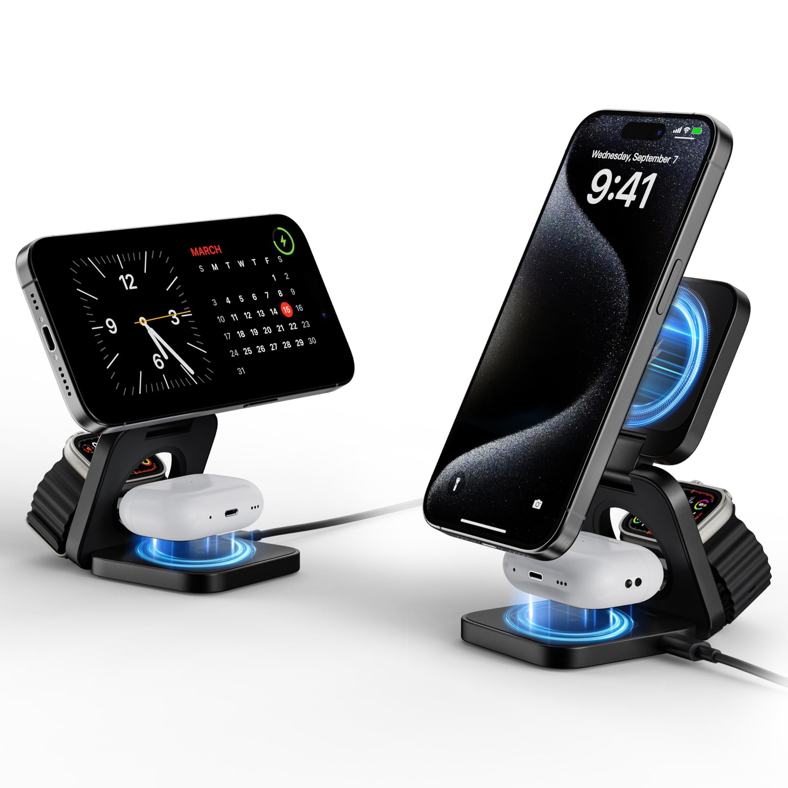 3-in-1 Wireless Charger Stand with 15W Fast Charging & Magnetic