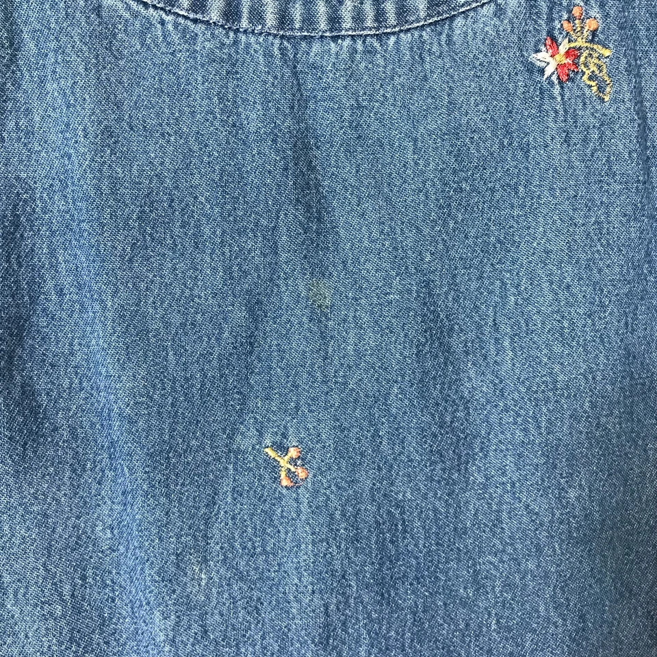 Demin & Co. Dress Jumper Size L Midi Blue Floral Embroidered Sleeveless Y2K - Image 3 of 4