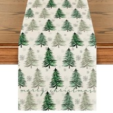 Xmas Trees Snowflake Christmas Table Runner, 13" x 72", Table Runner Green