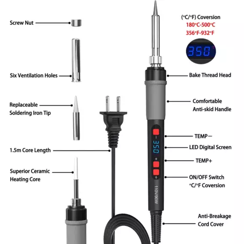 90W Digital Electric Soldering Iron Kit Tempe Adjustable Welding Tool Solder Gun - Picture 6 of 13