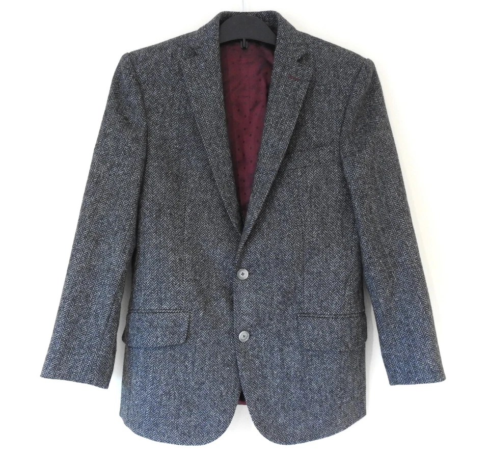 Dapper Fox Herringbone Tweed Blazer and Waistcoat 36 R Grey Moon Shetland Wool - Image 3 of 4