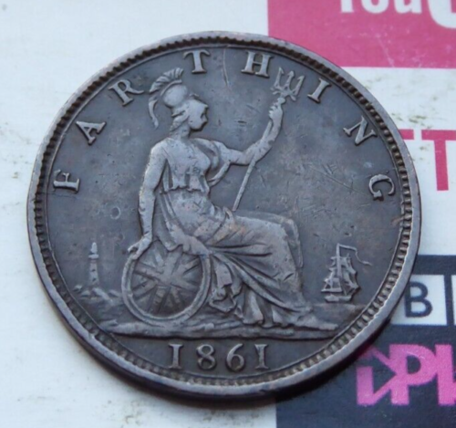 VICTORIA FARTHING 1861 COIN IN HIGH GRADE CONDITION                         REF2 - Afbeelding 1 van 2