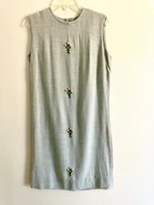 Vintage Pale Green Shift Dress Embroidered Flowers Miss Donna Nelly Don S