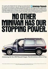 1991 Plymouth Voyager Van Airbag Original Advertisement Print Art Car Ad J243