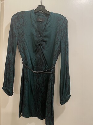 Dolce Vita Green Snake Print Dress Long Sleeve with Belt Small | eBay