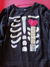 New Toddler Girls L/S Shirt HALLOWEEN- Black with skeleton  Red heart sz 24 mo