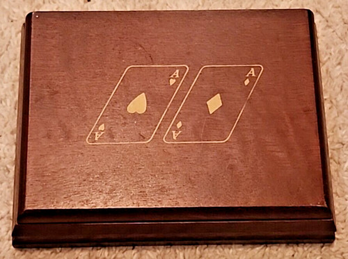 Wooden Vintage Ace Deck Card Holder Masculine Mid Century 2 Vintage Decks Incld