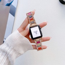 Bling Sparkle Resin Wrist Watch Band Metal Strap For Apple Watch 8 7 SE 6 5 4 3