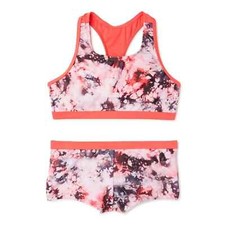 Wonder Nation Girls Marble Print Sporty Bikini Swimsuit with UPF 50 Orange 4-5