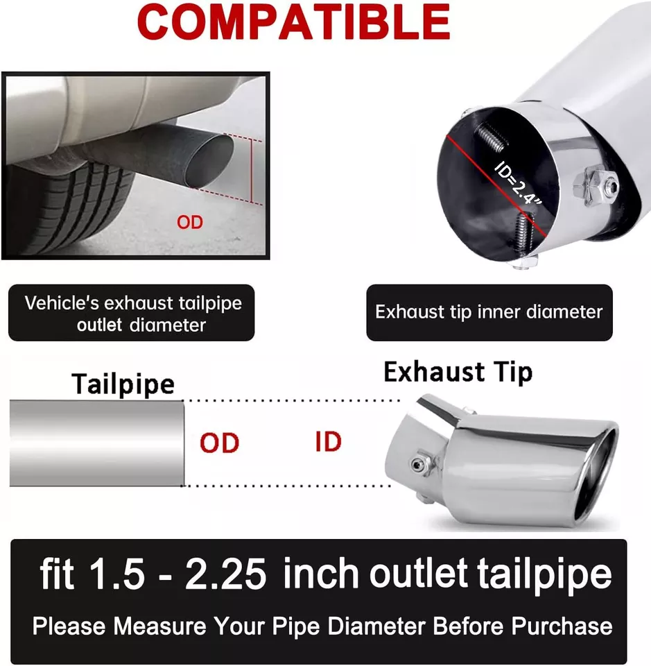 Chrome Curved Exhaust Pipe Tip Rear Tail End Muffler 1.5-2.1" For Lexus GS450h - Image 3 of 4