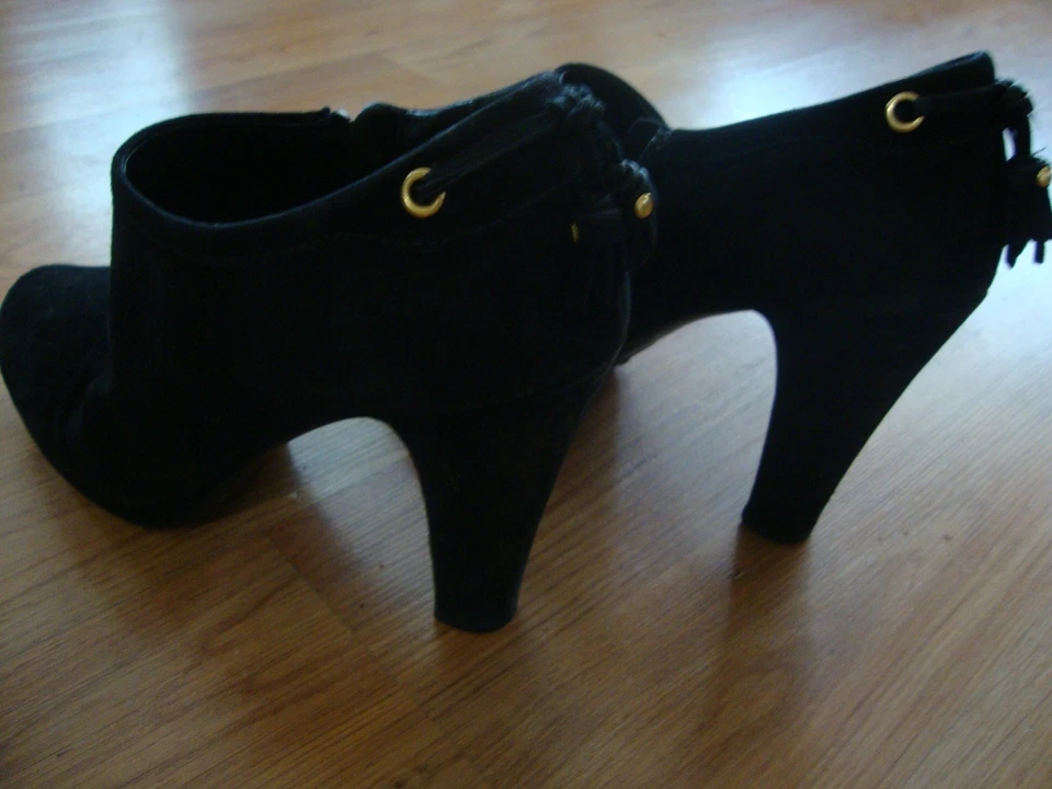 ZAPATOS COCHE CUERO NEGRO BOTAS AL TOBILLO MUJER TALLA 41 EU 9.5 US MADE IN ITALY  Foto 3 de 4