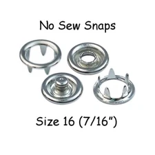 10 Silver Metal Open Ring No Sew Snap Fasteners - Size 16 (7/16") - Nickel Free