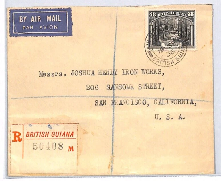 BRITISH GUIANA KGV Cover 48c Black Registered 1936 San Francisco {samwells}YJ294 - Image 2 of 4