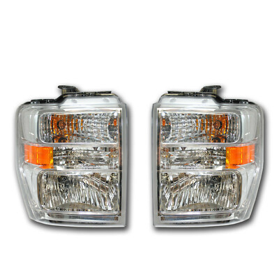 NEW OEM 2008-2012 Ford E-250 E-350 LH RH Chrome Headlamp Lights- PAIR Both Sides
