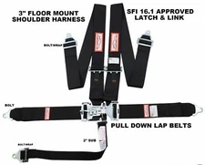 RACERDIRECT NEW SFI 16.1 LATCH & LINK 5 POINT RACING HARNESS BELT BLACK