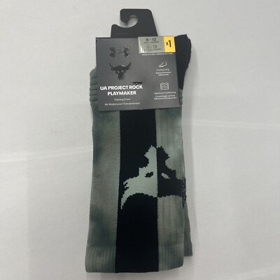 Under Armour Unisex UA Playmaker Project Rock Training Crew Socks Green/Blk 8-12