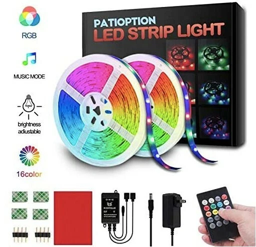 Led Strip Lights Patioption 32.8Ft 10M 3528 Smd Rgb Rope Lights