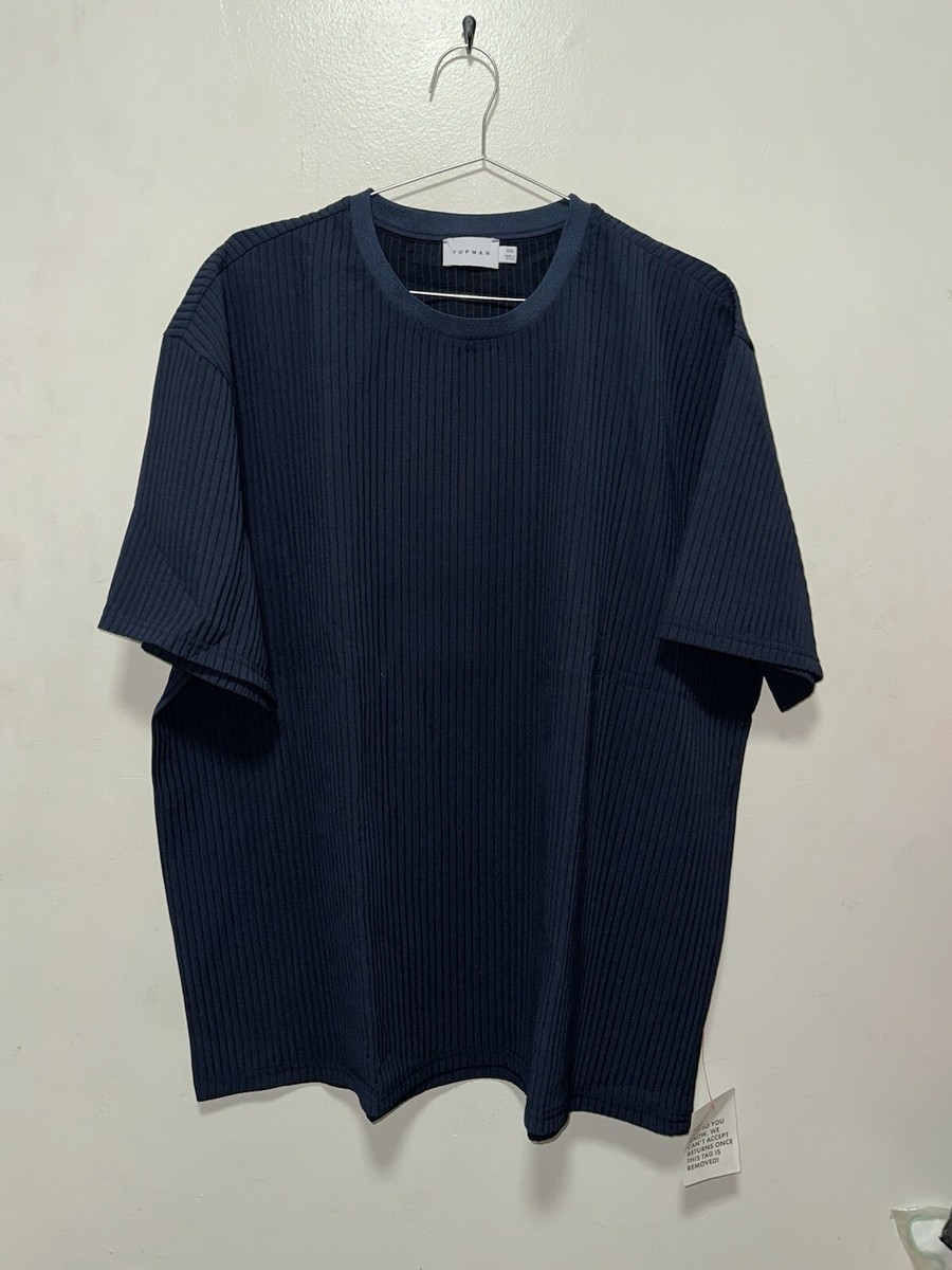 NEW Topman Oversized fit Plisse T-shirt in Navy Size XXL