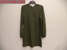 Missing Belt, Bailey Blue Women's Olive Green Ribbed Round Neck Sweater Dress, L