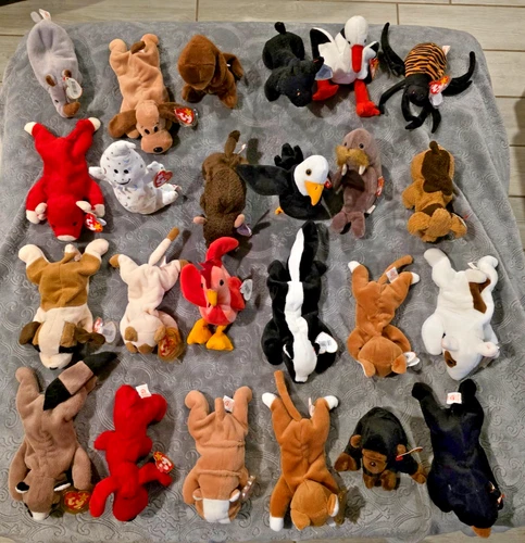 Ty Beanie Babies LOT of 24 in photo ~ Vintage Stuffed Animals w TAGS 1990s Plush