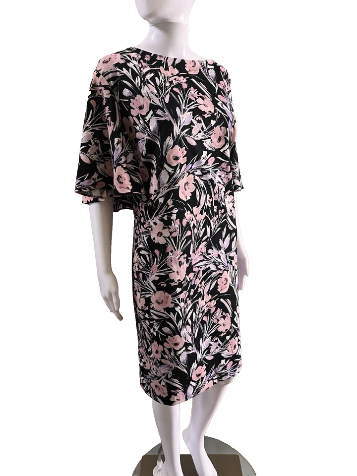 Vestido Vaina KASPER Talla Grande 24 Rosa Floral Manga Acampanada Hasta la Rodilla Busto 54" Foto 3 de 4