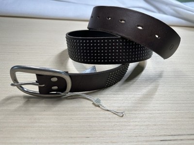 NWOT KATAG Brown Leather Studded Belt Wide Metal Rivet Punk Moto Western Y2K