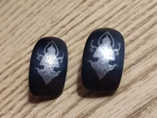 Siam Arts Silver Clip On Earrings Black Enamel Siam Thailand