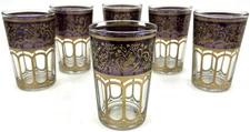 6 Authentic Moroccan Tea Glasses Dark Purple Exotic Glassware - NEW OLD STOCK