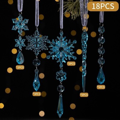 18 Stück Acryl Schneeflocke und Eiszapfen Ornamente für Christbaumschmuck