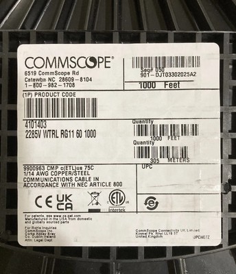 472  Roll.  Commscope 2285V WTRL RG 11 Cable.  CMP.  PLENUM.  See description.