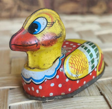 VINTAGE DUCK TIN LITHO FRICTION PULL BACK 2.5"L x 1.5"Wx1.75" TOY MADE IN JAPAN