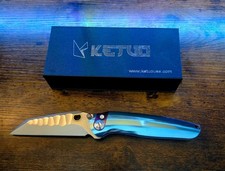 Ketuo Dirty Bird Button Liner Lock Knife Blue Ti/Mokuti Inlay (3.74" BB)