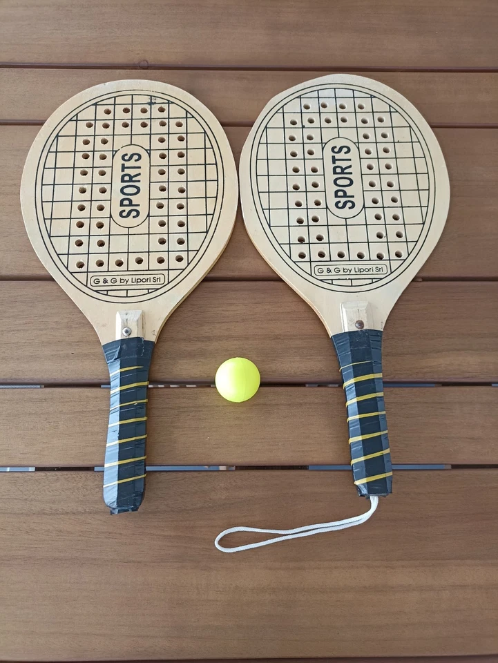 Racchettoni Spiaggia Pallina Racchette Legno Palla Tennis Gioco Acqua Mare dfh - Immagine 2 di 3