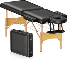 Massage Table Portable Wooden Lash Bed 24" Wide Adjustable Height 2-Fold Spa Tab