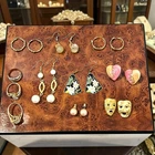 Mixed Costume Jewelry Lot 8 Pair Earrings 3 Rings Vintage Fashion Gold Tone
