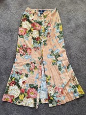 80s old RALPH LAUREN vintage 100 rayon Pink Yellow Floral Maxi button Skirt 4XS