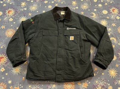 VTG Carhartt CL3 BLK  Comcast  Work Coat Jacket Black Canvas Mens 48 Regular