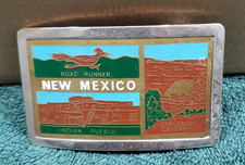 Vintage New Mexico Belt Buckle, Road Runner, Indian Pueblo, Carlsbad Caverns